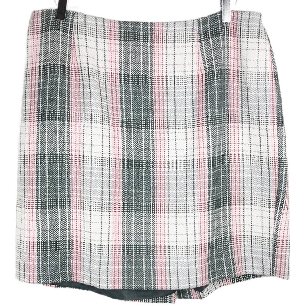 Talbots Tweed Wool Blend Pink & Gray Plaid Pencil Mini Skirt Size 16 WP